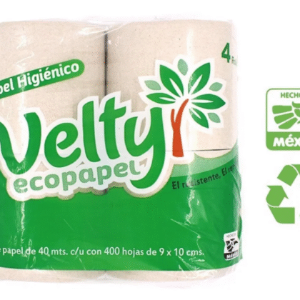 Papel Baño Higiénico Velty Ecológico 8 Rollos, 400 Hojas C/u