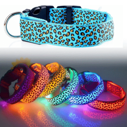 Collar De Perro Con Estampado De Leopardo Ajustable Con Luz