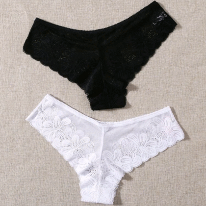 Set 2 bragas calzón encaje floral blanco y negro
