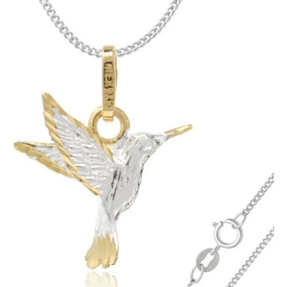 Collar Mujer De Colibrí Plata Fina .925 Y Chapa De Oro 24k