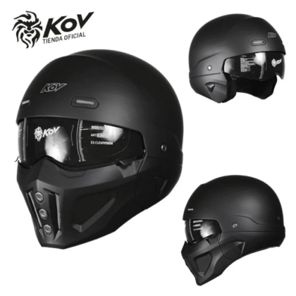 Casco Kov Spectrum Negro Para Moto Abierto Con Mascara