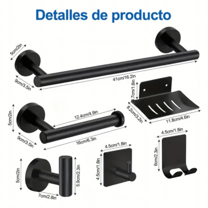 Juego accesorios para baño acero inoxidable negro