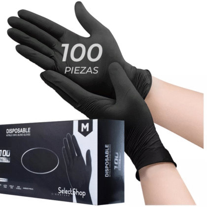 Pack 100 guantes negros de nitrilo libres de latex y polvo