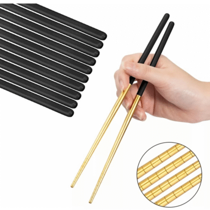 5 pares de palillos chinos de acero inoxidable (color negro-dorado)