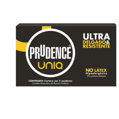 Condones Prudence UNIQ libres de latex hipoalergénicos 3pzs