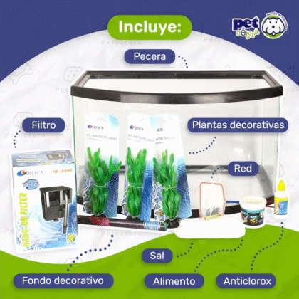 Kit pecera panorámica acuario con accesorios 50L