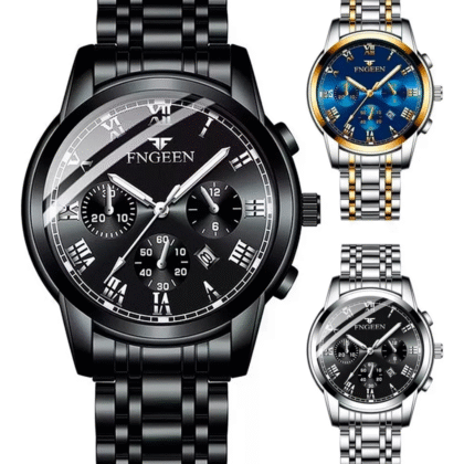 Reloj análogo con fechador, acero cuarzo casual para hombre