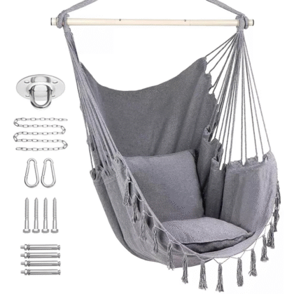 Silla columpio hamaca colgante + kit de instalación para jardín y exterior
