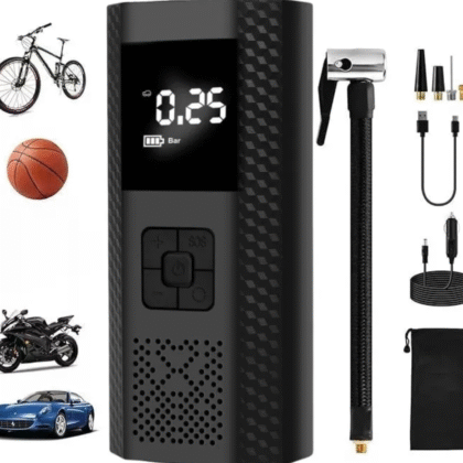 Bomba compresora de aire inalambrica portátil infla llantas de carros, motocicleta, bicicletas y balones.