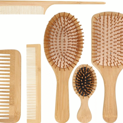 Kit cepillos y peines, cepillo, peine cabello Anti frizz de bambú 6 piezas