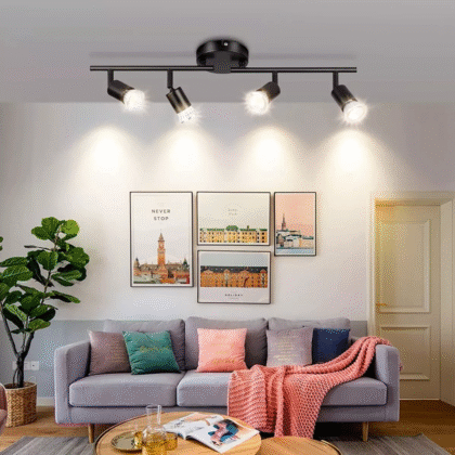 Lámpara riel dirigible 4 luces iluminación color negro