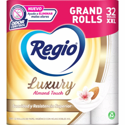 Papel higiénico regio suave anti olor control luxury 32 rollos de 205 hojas dobles tamaño XXL aroma a almendras