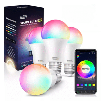 Pack 4 focos 9 watts inteligentes wifi luz LED bombillas smart