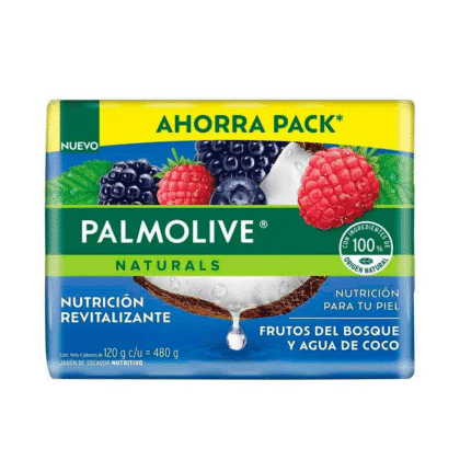 Jabón de tocador Palmolive en barra frutos del bosque y agua de coco 120g c/u pack 4 piezas