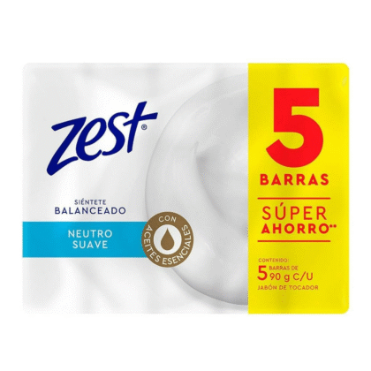 Jabón Zezt neutro suave para manos o cuerpo 90g c/u paquete con 5 unidades