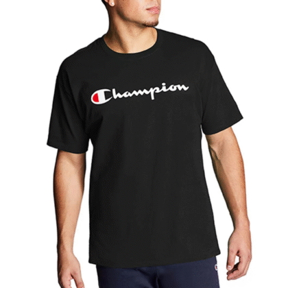 Playera champion color negro logo clásico para hombre