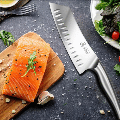 Cuchillo chef santoku 18 cm plateado premium