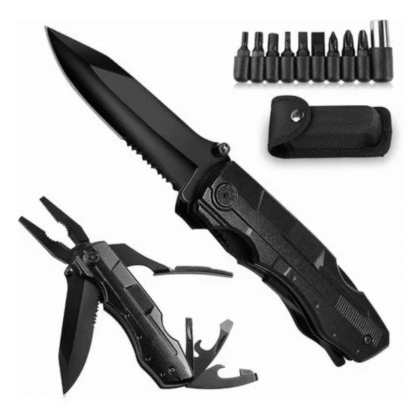 Navaja multi herramienta, broca, cuchillo, pinzas, abre botellas