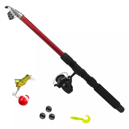 Kit para pescar, caña telescópica 1.8 mts rojo