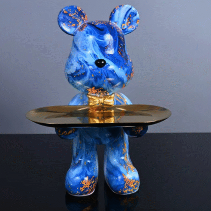 Adorno decoración de almacenamiento de oso 24 cm color azul con dorado