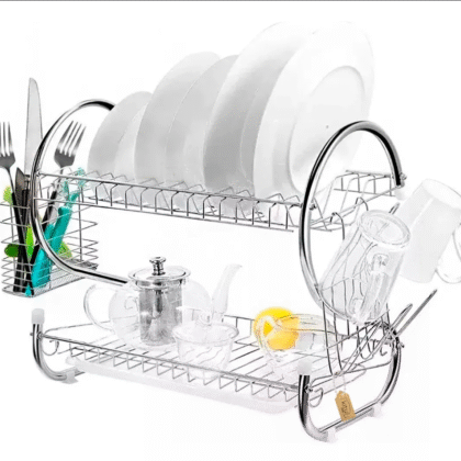 Escurridor de trastes platos plateado moderno de 2 niveles