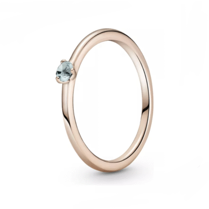 Anillo Pandora solitario azul pálido recubrimiento de oro rosa