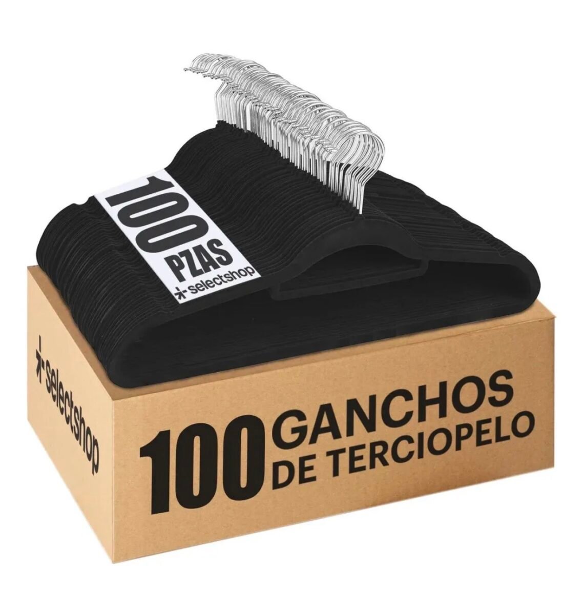 Set 100 Ganchos Perchas Terciopelo Para Ropa Alta Calidad Negro