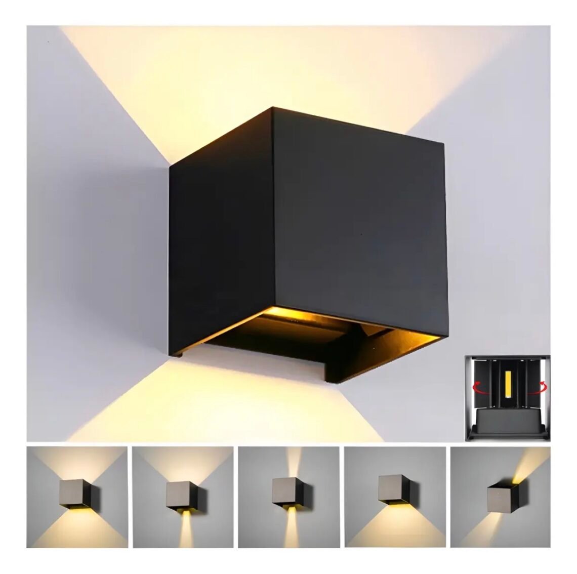 Lámpara De Pared Led 12w Impermeable Foco Flotante Estructura Negro - Blanco Cálido