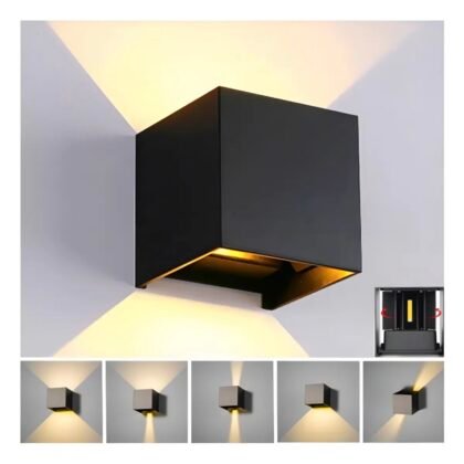 Lámpara De Pared Led 12w Impermeable Foco Flotante Estructura Negro - Blanco Cálido